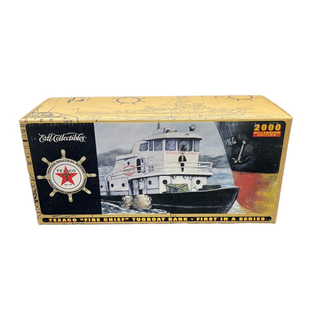 ERTL Texaco Fire Chief Tugboat Bank Black/White Diecast‎ 2000 Millennium Edition